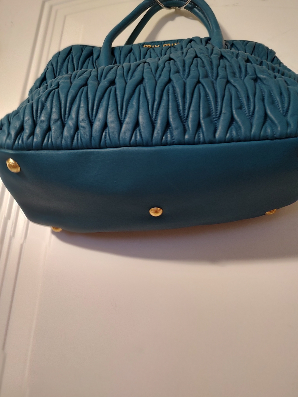 New Miu Miu Teal Blue Matelassé Leather Shoulder Bag - Picture 4 of 14